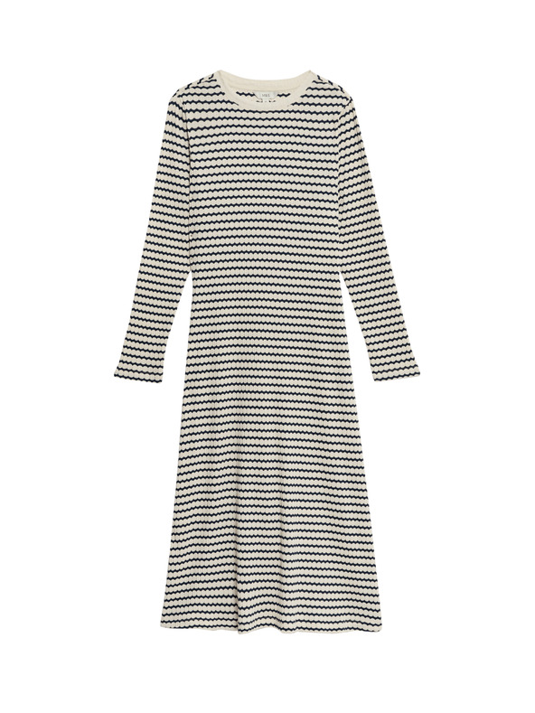 Marks & Spencer Črtasta midi obleka iz bombažne mešanice Marks & Spencer krem barve