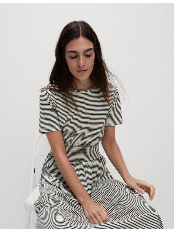 Marks & Spencer Prugaste nagubane midi obleke iz čiste bombaže Marks & Spencer mornarsko modra