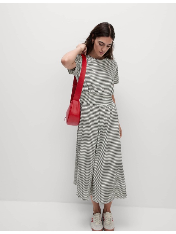 Marks & Spencer Prugaste nagubane midi obleke iz čiste bombaže Marks & Spencer mornarsko modra