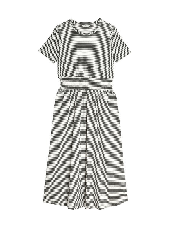 Marks & Spencer Prugaste nagubane midi obleke iz čiste bombaže Marks & Spencer mornarsko modra