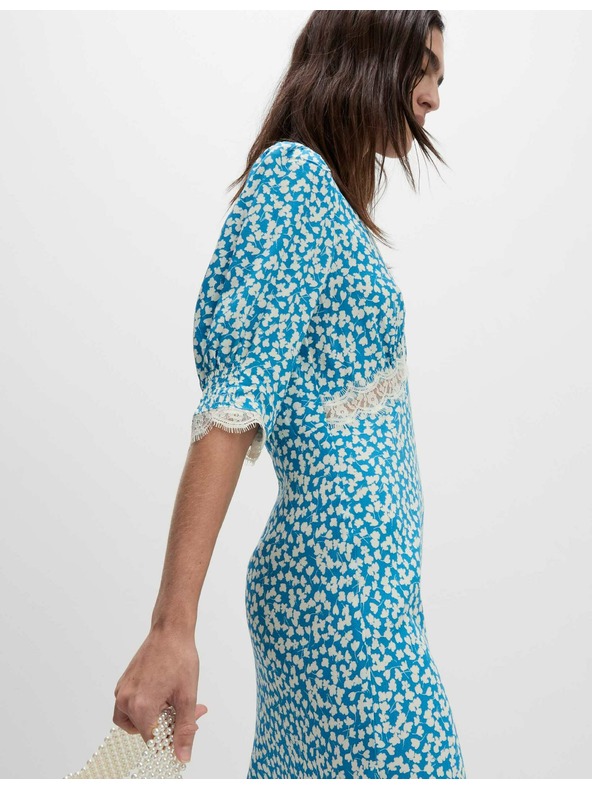 Marks & Spencer Neformalne midaxi obleke z vzorcem, V-izrezom in čipkasto vstavko Marks & Spencer modra