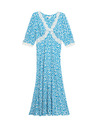 Marks & Spencer Neformalne midaxi obleke z vzorcem, V-izrezom in čipkasto vstavko Marks & Spencer modra