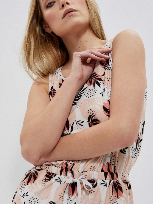 Moodo Bež ženska vzorčasta obleka Moodo