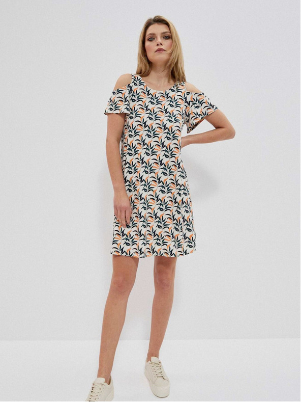 Moodo Bela ženska vzorčasta obleka Moodo