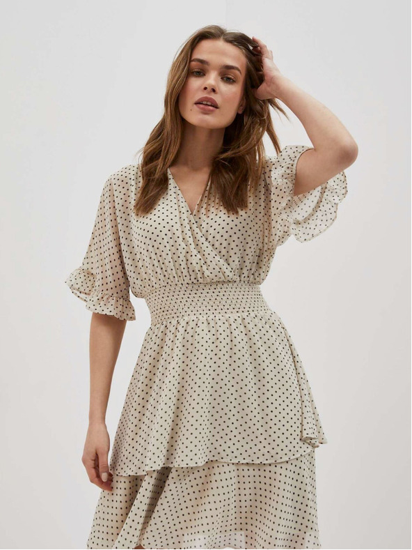 Moodo Črna in bež ženska obleka s pikami Moodo