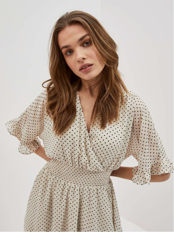 Moodo Črna in bež ženska obleka s pikami Moodo