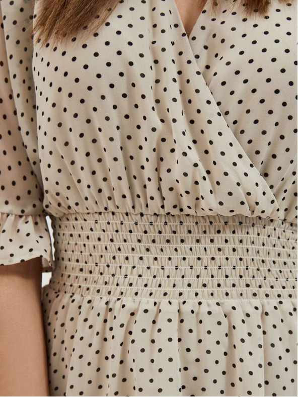 Moodo Črna in bež ženska obleka s pikami Moodo