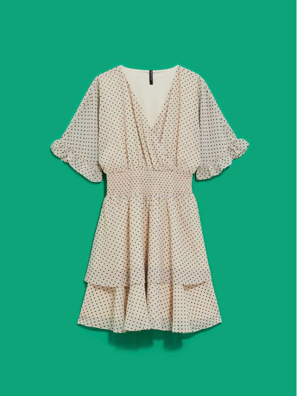 Moodo Črna in bež ženska obleka s pikami Moodo