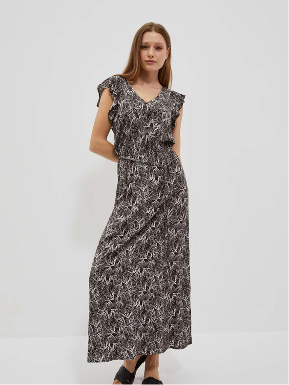 Moodo Bela in rjava ženska cvetlična obleka Moodo