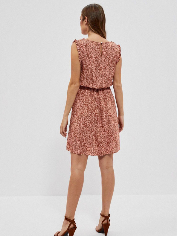 Moodo Bela in rjava ženska vzorčasta obleka Moodo