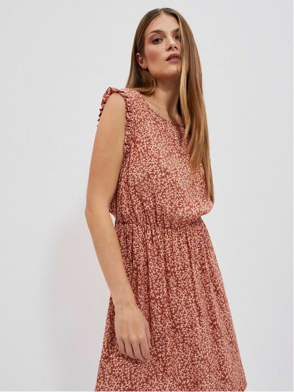 Moodo Bela in rjava ženska vzorčasta obleka Moodo