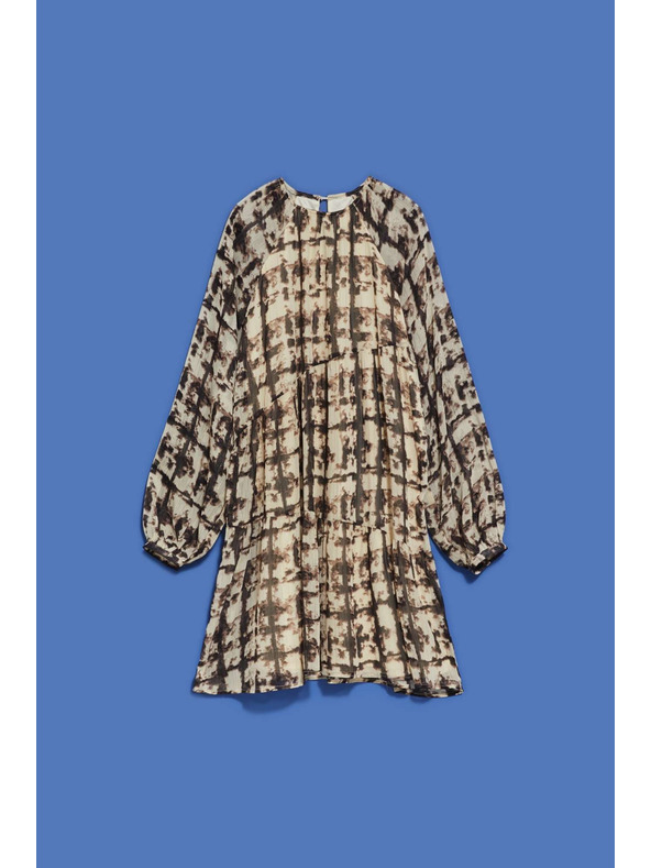 Moodo Rjava in bež ženska vzorčasta obleka Moodo