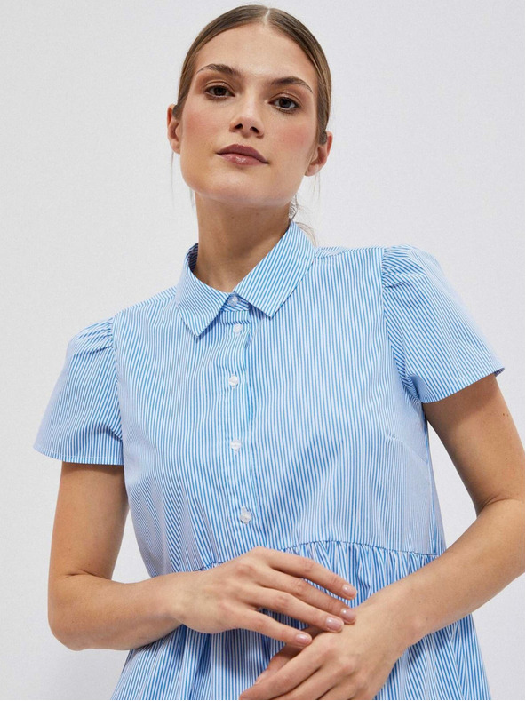 Moodo Moodo belo-modra ženska črtasta srajčna obleka