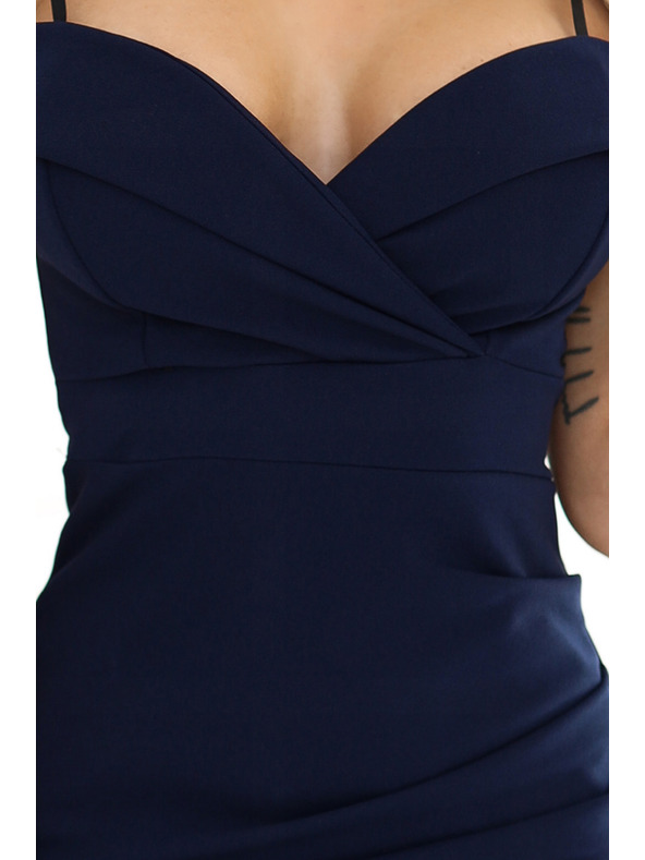 numoco Midi obleka CALLIE z izpostavljenimi rameni in srčastim izrezom - mornarsko modra