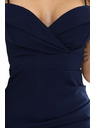 numoco Midi obleka CALLIE z izpostavljenimi rameni in srčastim izrezom - mornarsko modra