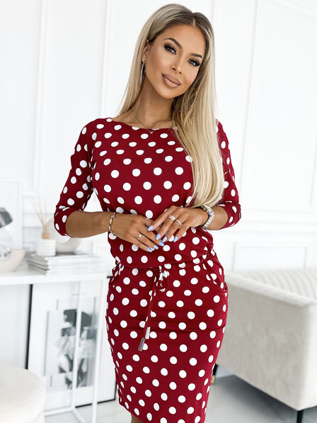 numoco Športna obleka s kravato in žepi - bordo + pikice Numoco