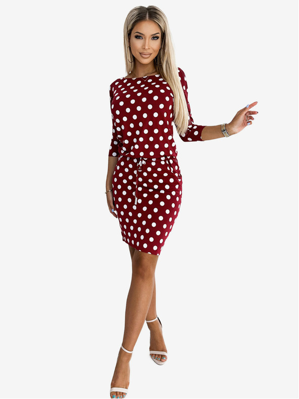 numoco Športna obleka s kravato in žepi - bordo + pikice Numoco