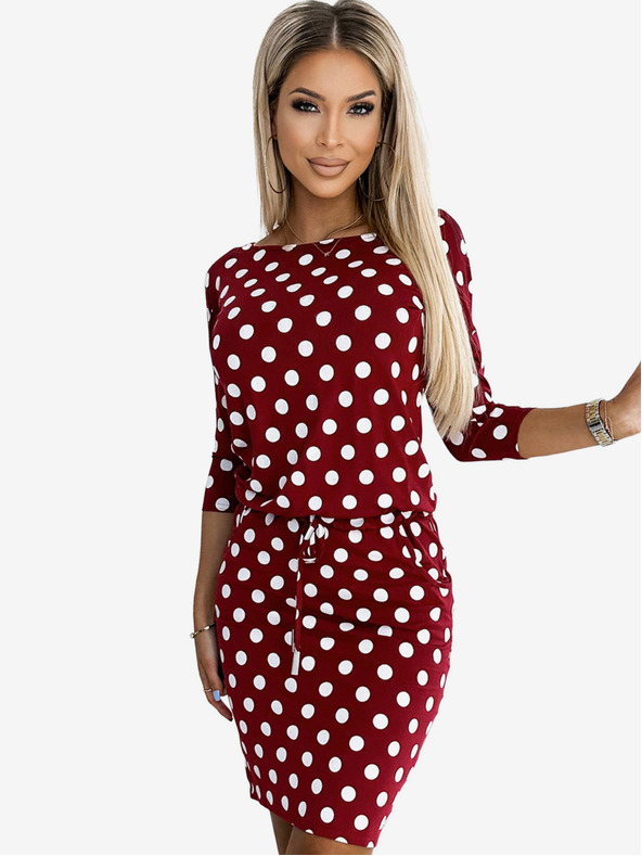 numoco Športna obleka s kravato in žepi - bordo + pikice Numoco