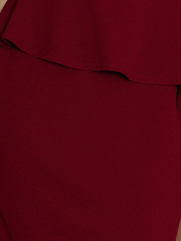 numoco Elegantna midi obleka z volani - bordo Numoco