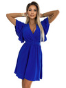 numoco Modra ženska obleka z izrezom v obliki svinčnika, rokavi in pasom Numoco