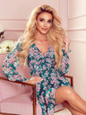 numoco Šifonska obleka z zavezanim izrezom - rožnato cvetje na zeleni podlagi Numoco MONICA