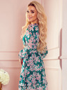 numoco Šifonska obleka z zavezanim izrezom - rožnato cvetje na zeleni podlagi Numoco MONICA