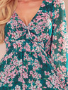 numoco Šifonska obleka z zavezanim izrezom - rožnato cvetje na zeleni podlagi Numoco MONICA