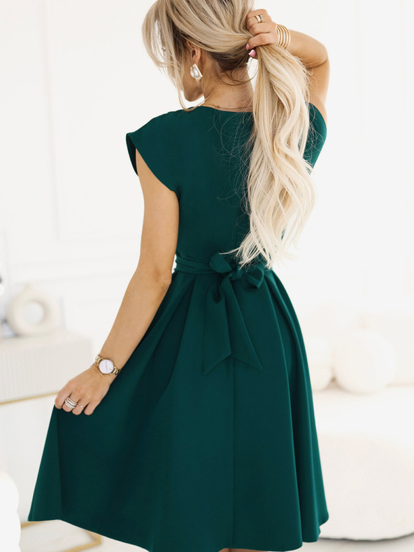 numoco Zelena ženska obleka Numoco z razprtim izrezom