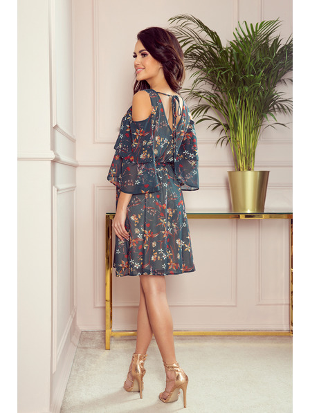 numoco Zelena ženska cvetlična obleka z izrezom Numoco