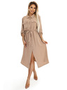 numoco Srajčna midi obleka z zlatimi gumbi in kravato - MOCHA MOUSSE