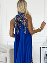 numoco Plisirana satenova maksi obleka - modra z rožami Numoco ESTER