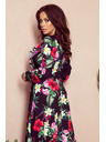 numoco Črna ženska dolga cvetlična obleka z volančastim izrezom Numoco
