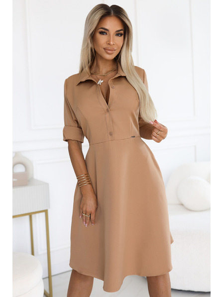 numoco Valovite srajčne obleke z pasom - MOCHA MOUSSE