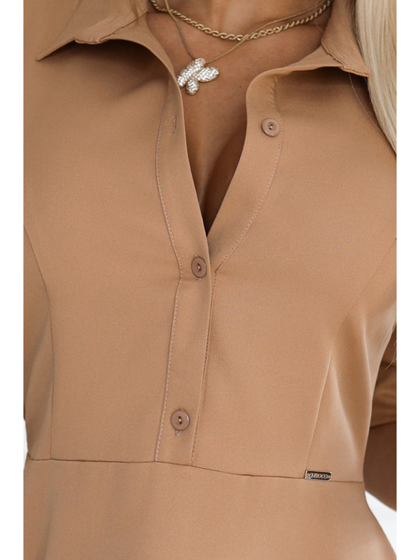 numoco Valovite srajčne obleke z pasom - MOCHA MOUSSE