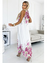 numoco Nagubana satensta maksi obleka - bela z rožnatimi cvetovi Numoco ESTER
