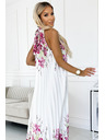 numoco Nagubana satensta maksi obleka - bela z rožnatimi cvetovi Numoco ESTER
