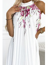 numoco Nagubana satensta maksi obleka - bela z rožnatimi cvetovi Numoco ESTER