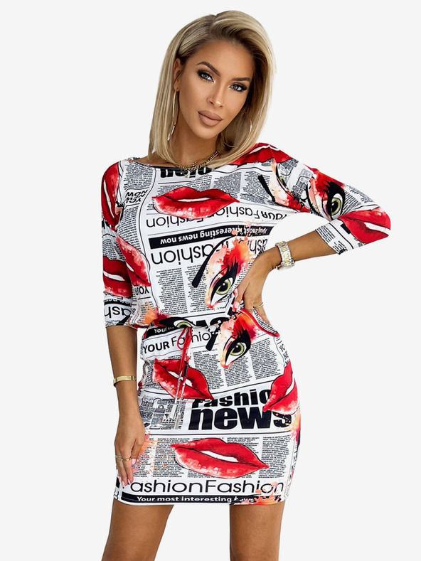 numoco Športna obleka z žepi - bela z rdečimi ustnicami Numoco