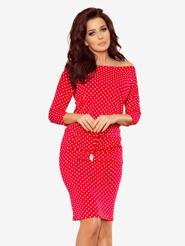 numoco Športna obleka z zavezovanjem in žepi - rdeča + pikice Numoco