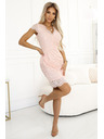 numoco Svetlo roza ženska čipkasta obleka s kratkimi rokavi in dekoltejem Numoco