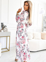 numoco Plisirana midi obleka z izrezom, dolgimi rokavi in pasom - bela z rdečimi vrtnicami Numoco GEPPI