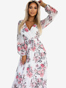 numoco Plisirana midi obleka z izrezom, dolgimi rokavi in pasom - bela z rdečimi vrtnicami Numoco GEPPI