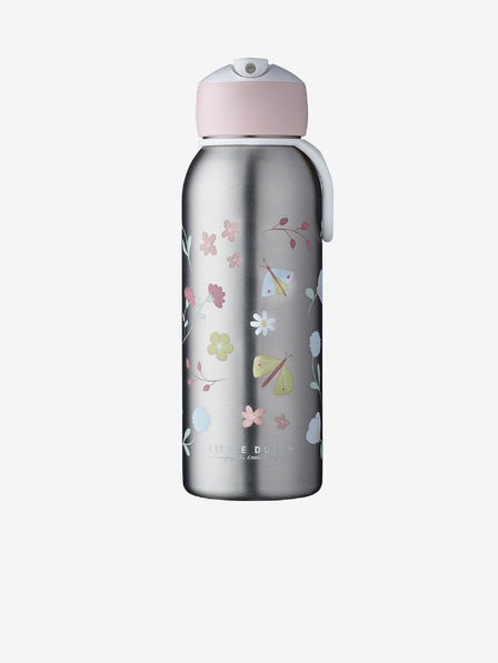 Mepal Roza in siva otroška termo steklenička Mepal Campus Flowers & Butterflies 350 ml