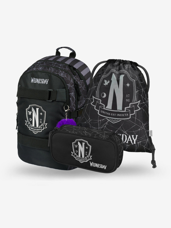 BAAGL  Black 3 SET Skate Wednesday Nevermore: nahrbtnik, peresnica, torba Baagl