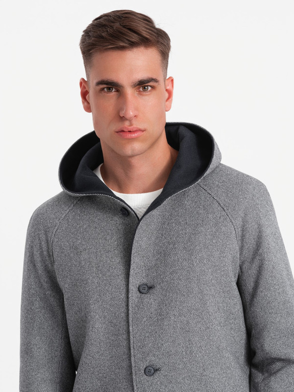 Ombre Clothing Moški dolgi plašč iz melanža s kapuco Ombre Clothing