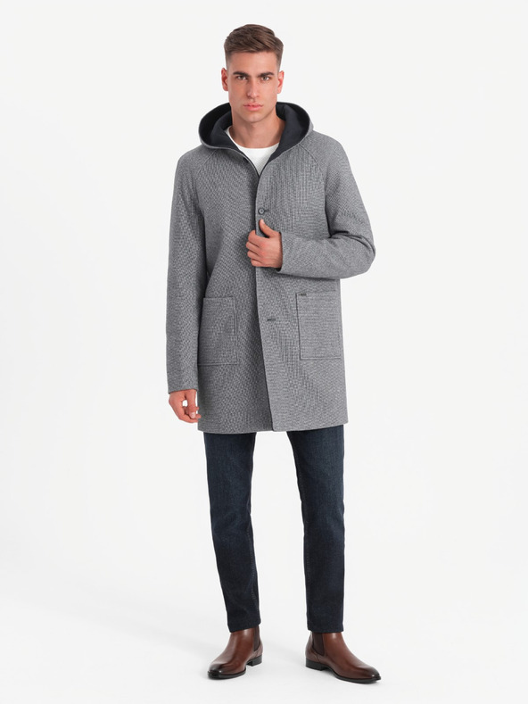 Ombre Clothing Moški dolgi plašč iz melanža s kapuco Ombre Clothing