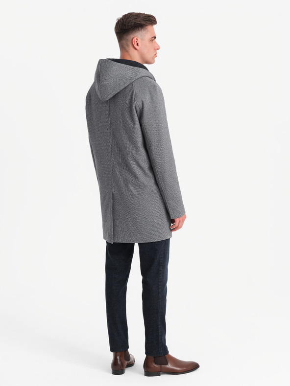 Ombre Clothing Moški dolgi plašč iz melanža s kapuco Ombre Clothing