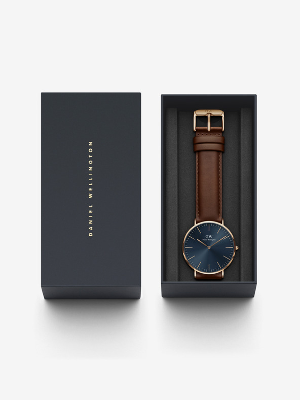 Daniel Wellington Temno rjava moška usnjena ura Daniel Wellington CLASSIC