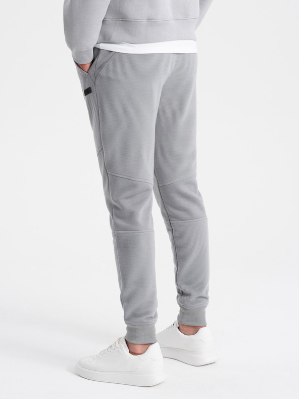 Ombre Clothing Moške trenirke z vložki iz otomanske tkanine - sive V5 OM-PASK-0127