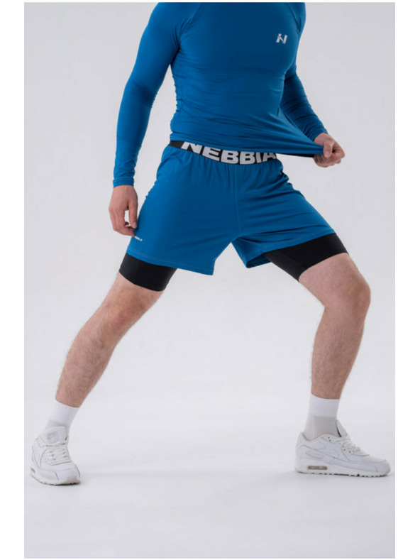 Nebbia Dvoslojne kratke hlače z žepi za mobilni telefon 318 Blue M,blue